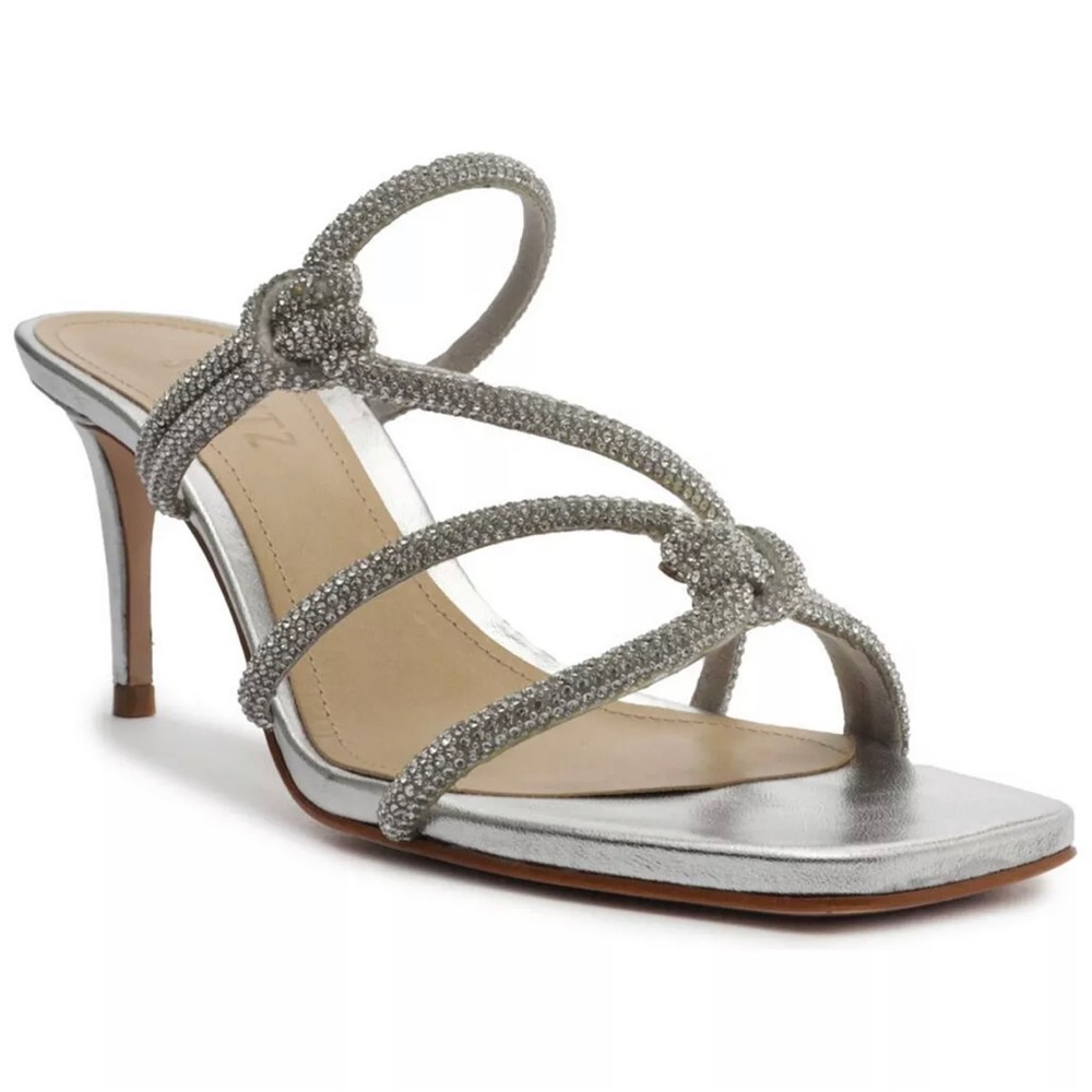 SCHUTZ Silver Crystal Knot Strappy Heels